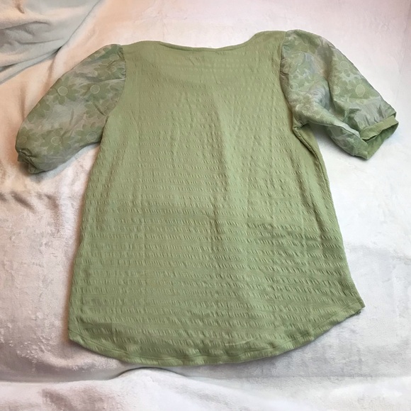 Retrology Womens Small Blouse Shirt Puff Short Sleeve Green Floral - Picture 7 of 9